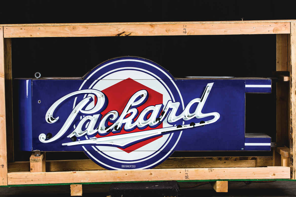 Packard with Lug Nut Logo Neon Signs Mounted Back-To-Back offered at RM Auctions’ Auburn Spring live auction 2019